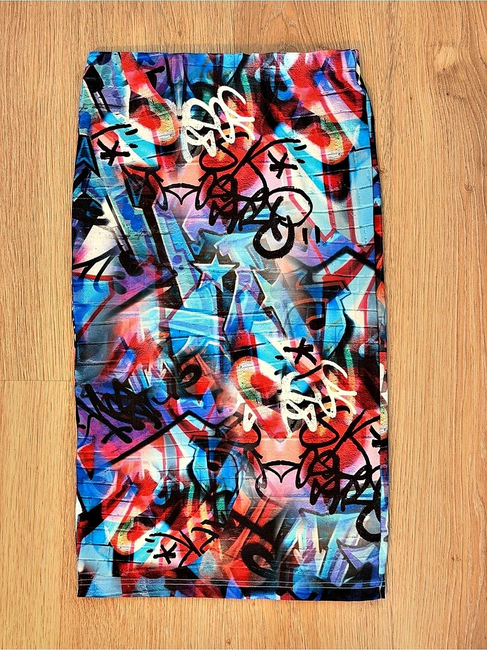 TOP SHOP Abstract Graffiti Print Skirt in Blue & Red